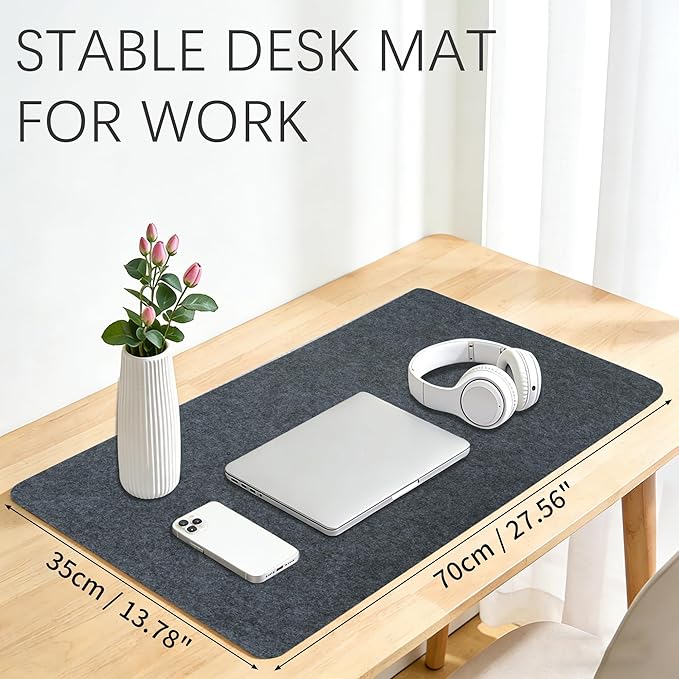 Felt Desk Mat,Large Mouse Pad Desk Mat for Office & Home,Non-Slip Desk Blotter,Felt Desktop Mat for Laptop,Computer,Writing 27.6"x13.8" Dark Gray
