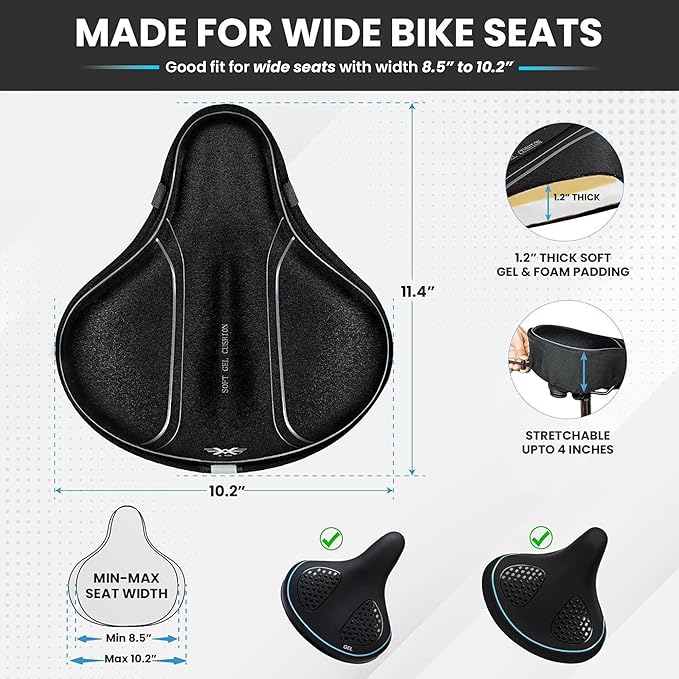 X WING Bike Seat Cover Padded with Gel, Bicycle Saddle Soft for Men Women, Comfort Exercise Cycle Seats Cushion Padded Fits Stationary Bikes, Spin, for Indoor and Outdoor Cycling