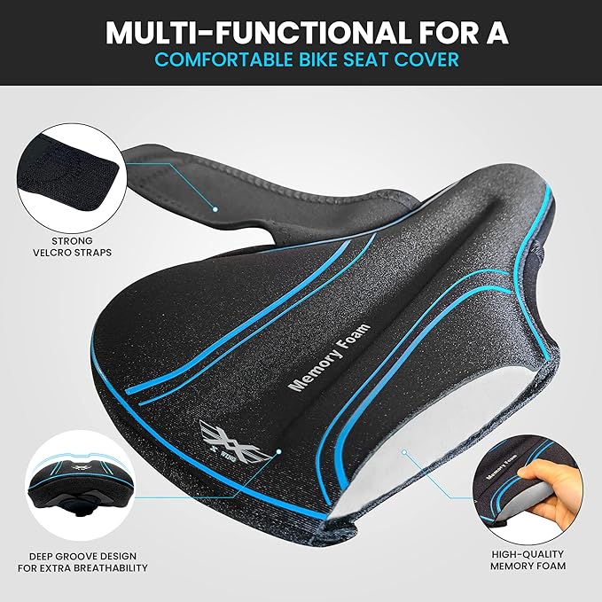 X WING Bike Seat Cover Padded with Memory Foam, Bicycle Saddle Soft for Men Women, Comfort Exercise Cycle Seats Cushion Padded Fits Stationary Bikes, Spin, for Indoor and Outdoor Cycling