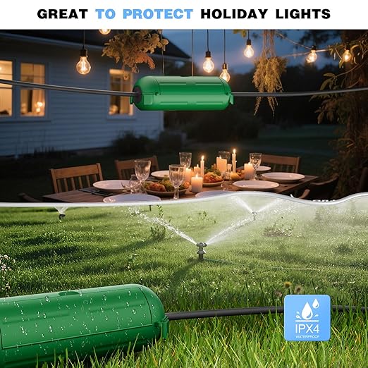 Flemoon [9 Pack] Outdoor Extension Cord Safety Cover, IPX4 Waterproof Connection Protector, Weatherproof Electrical Box for Outdoor Plug, Outlet, Holiday Light, Christmas Decorations, Green