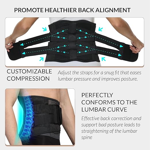 NeoTech Care Lower Back Brace for Women or Men, Lumbar Back Support Belt (Black, Size M)