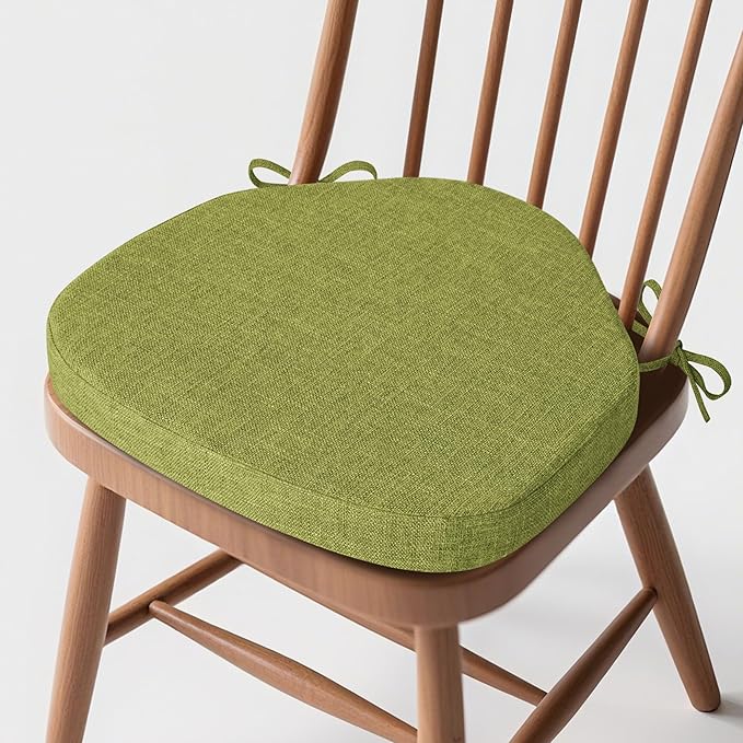 Windsor Chair Cushions for Dining Chairs 1 Pack Non Slip Kitchen Seat Cushion with Ties and Washable Covers Indoor Comfortable Seat Pad with Thick Foam 16.5" x 15.5" x 2" Green