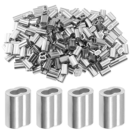 200pcs 3/32 Inch Aluminum Crimping Loop Sleeve for Wire Rope and Cable, Double Hole Type