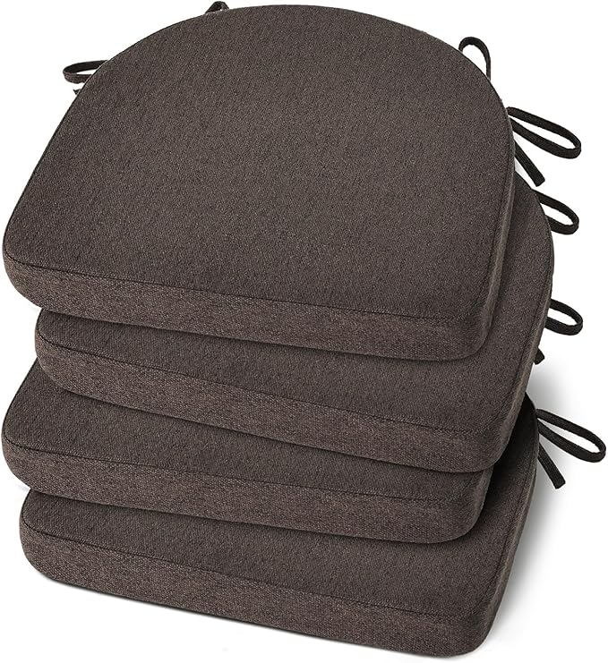 Shinnwa Kitchen Chair Cushions Set of 4, Non-Slip Dining Chair Cushions with Ties and Machine Washable Cover, 4 Pack, 17 x 16.5 x 2in, Dark Brown