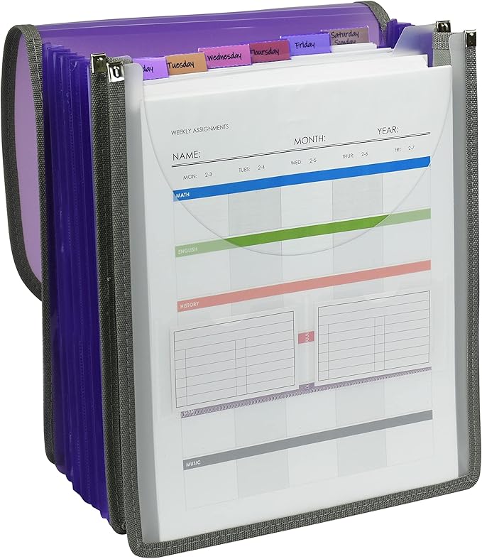 C-Line 7-Pocket Vertical Backpack File, Assorted, 1" x 10 1/4" x 12 3/4" (Pack of 2)