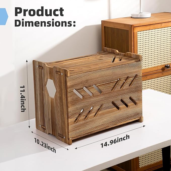 Solid Wood Projector Shelf Router Shelf Projector Stand Router Storage Box Router Cover Organized Modem Cable Power Strip Cable Management Hider Rack by Need Assembly (Rustic Brown)