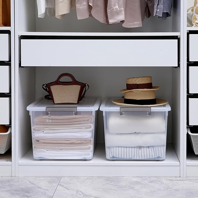 Citylife 69 QT Plastic Storage Bins with Latching Lids Stackable Storage Containers for Organizing Large Clear Storage Box for Garage, Closet, Kitchen, 2 Packs