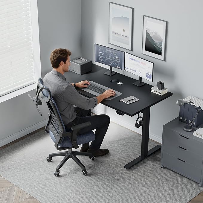 Klicelor 55 Inch Large Electric Standing Desk, Height Adjustable Office Desk, Sit Stand Up Computer Gaming Desk with Memory Preset, Two-Piece Desktop, Black