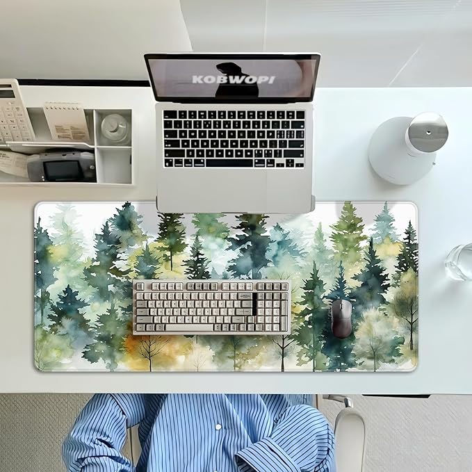 35.4 x 15.7 in, XXL Large Mouse Pad for Desk, Extended Keyboard Mouse Mat for Computer Office, Big Mouse pad with Stitched Edges, Gaming Pc-Watercolor Forest