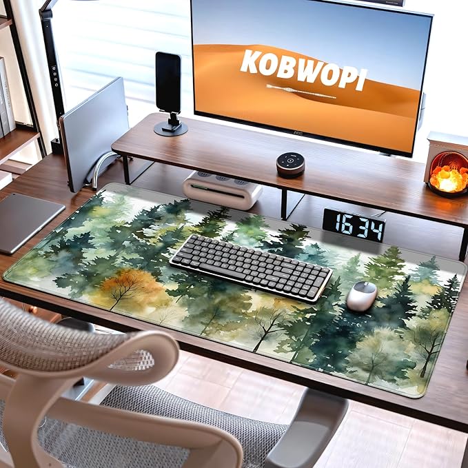 35.4 x 15.7 in, XXL Large Mouse Pad for Desk, Extended Keyboard Mouse Mat for Computer Office, Big Mouse pad with Stitched Edges, Gaming Pc-Watercolor Forest