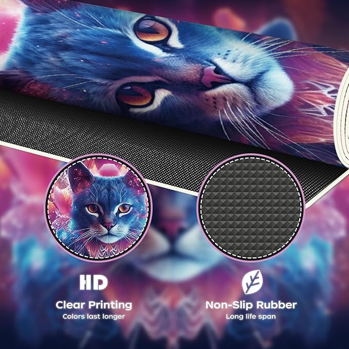 Leather Desk Mat 35.4" x 15.7", Desk Pad for Computer or Laptop, Computer Mat Mouse Pad for Keyboard or Mouse, Large Desk Mat for School, Office, Home (35.4" x 15.7", Cat)