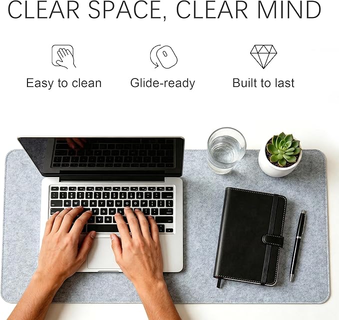 Felt Desk Mat,Large Mouse Pad Desk Mat for Office & Home,Non-Slip Desk Blotter,Felt Desktop Mat for Laptop,Computer,Writing 31.5"x11.8" Light Gray