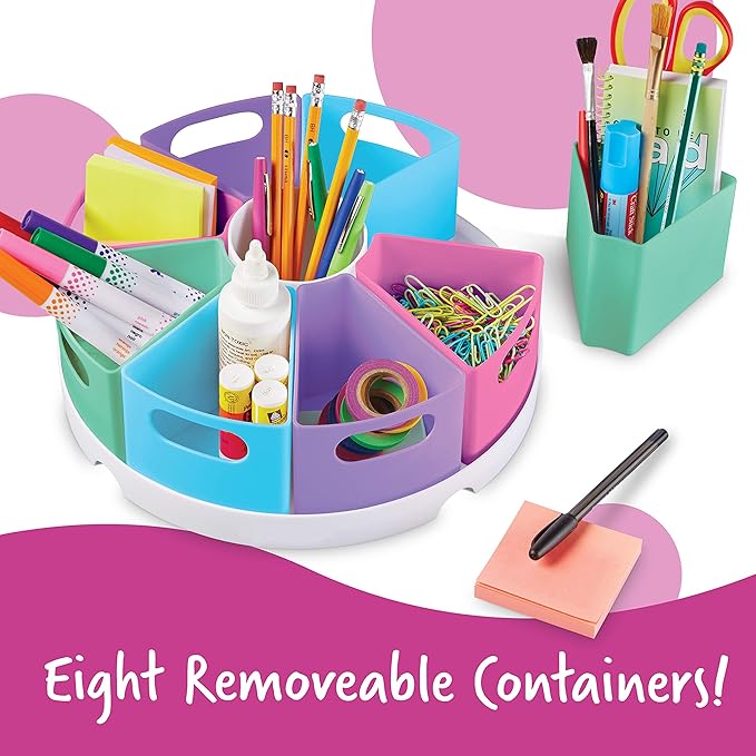 Learning Resources Create-a-Space Storage Center Pastel - Rotating Caddy Organizer for Kids, Art Supply Organizers for Markers, Pens and Pencils, Classroom Table Caddy for Teachers