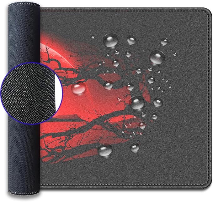 Crimson Moon Night Mouse Pad Desk Pad, 27.5x11.8 in Large Mouse Pad Extended Keyboard Mousepad with Stitched Edges, Waterproof Non-Slip Rubber Base for Office Computer Laptop Home