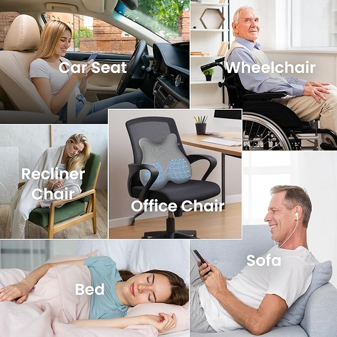 CILI Heated Lumbar Support Pillow for Office Chair, Ergonomic Back Support Cushion with Vibration, Memory Foam Chair Back Massager,Father‘s Day Gift for Dad