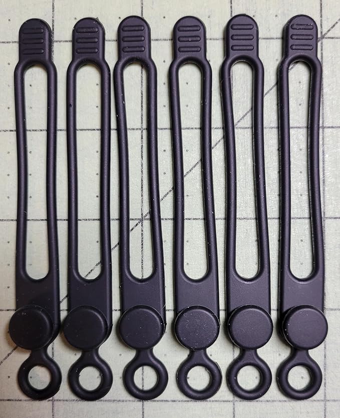 Set of 6 Black Silicone Cable Straps Organizer, Wire Management Ties for Bundling Phone Charger Cables, Earphones, Computer Cords, Organize Home Office (Black6)