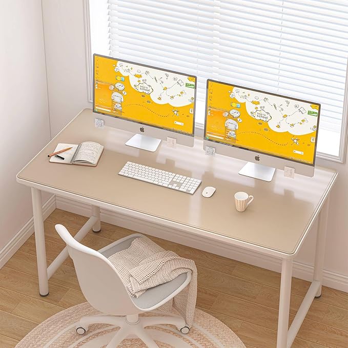 DAWNTREES Desk Mat for Desktop,PU Leather Desk Pad Protector,Non Slip, Large Mouse Pad and Keyboard Mat, Waterproof Writing Pad for Office and Home (Beige,47.2''x23.6'')