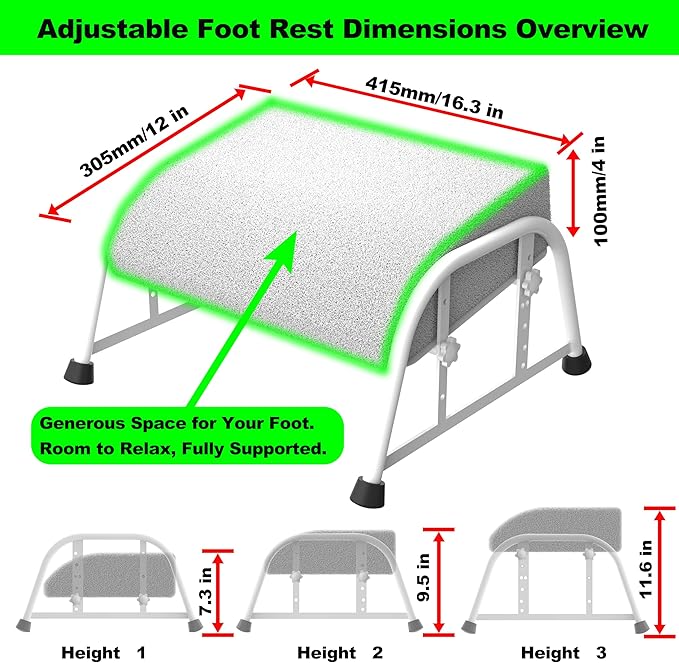 Under Desk Footrest with Memory Foam,Adjustable 10-Level Ergonomic Foot Rest for Office & Gaming Desk for Leg Rest,Reinforced Metal Frame,Non-Slip Base Extra Large（White No Baseplate