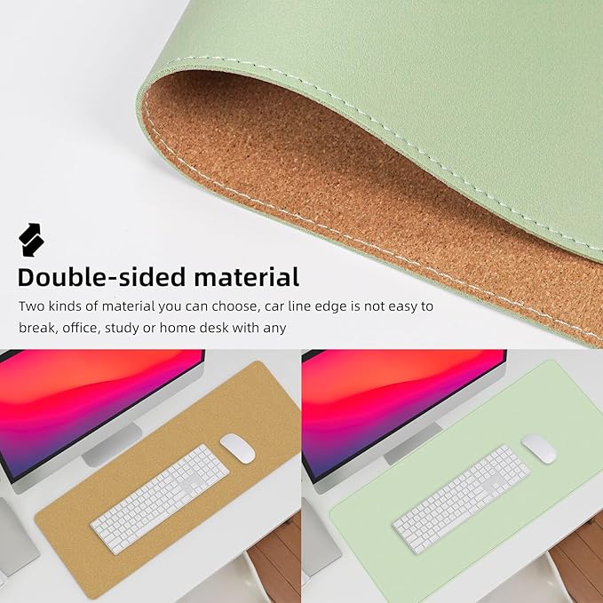 AFIING Cork Desk Mat 47" x 17", Dual-Sided Natural Cork & PU Leather Desk Pad, Non-Slip Waterproof Large Mouse Pad for Office, Home & Gaming (Light Green)