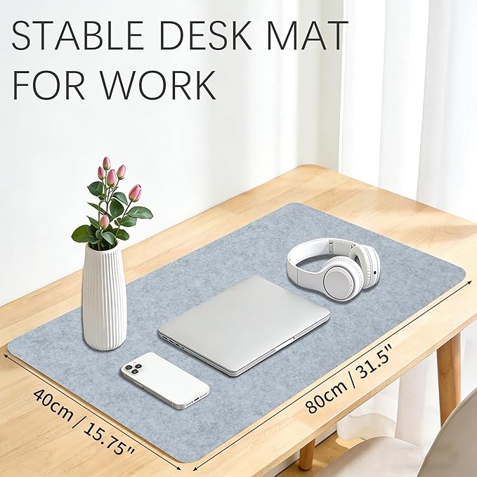 Felt Desk Mat,Large Mouse Pad Desk Mat for Office & Home,Non-Slip Desk Blotter,Felt Desktop Mat for Laptop,Computer,Writing 31.5"x15.8" Light Gray