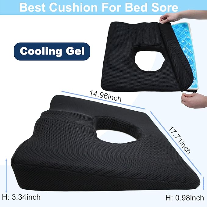 Bed Sore Cushions for Butt, Gel Bedsore Pressure Relief Pillow for Sleeping and Long Sitting, Donut Pillow Cushion for Bed Sores on Buttocks, Wheelchair Seat Cushions, Butt Cool Gel Cushion