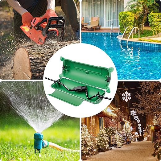 Flemoon Outdoor Extension Cord Safety Cover with Large Housing and IPX4 Waterproof Seal, Weatherproof Electrical Box for Outdoor Plugs and Power Cable Connections, Green