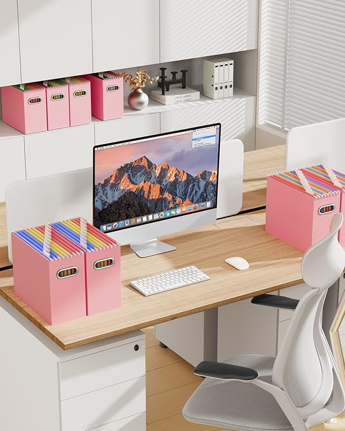 Oterri Cardboard File Organizer Box for Hanging File Folders Letter Size,File Box for Computer Desk,File Cabinet,Working Home,Office,Classroom (Pink, Letter Size - 8 Packs)