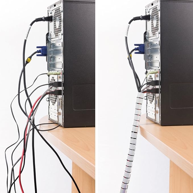 D-Line Cable Zipper Cord Tube Organizer with Zip Tool, 8.2 Feet, Cable Management Sleeve, Cover for Long Wire Runs, 1 Inch Diameter (8.2 FT, White)