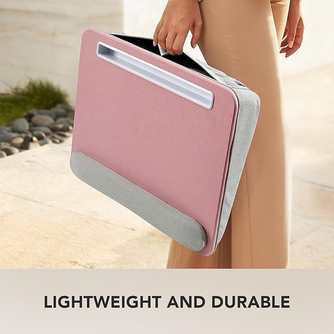 HUANUO Laptop Lap Desk - Portable Lap Desk with Pillow Cushion, Fits up to 15.6 inch Laptop, with Anti-Slip Strip & Storage Function for Home Office Students Use as Computer Laptop Stand - Pink