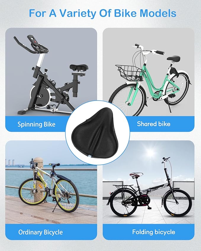 CUNCUI Bike Seat Cushion, Gel Seats Cover, Bicycle Covers, Bike Seat Cushion for Women Men Comfort Compatible, Suitable for Outdoor and Indoor (11x10 inch)