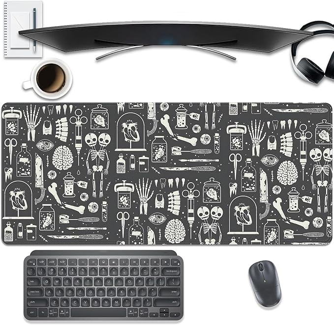 Human Skeleton Medical Mouse Pad,Large X Ray Mousepad Desk Pad with Stitched Edges,Non-Slip Waterproof Rubber Base Mouse Mat for Office Computer Keyboard Laptop Home 27.5x11.8 in