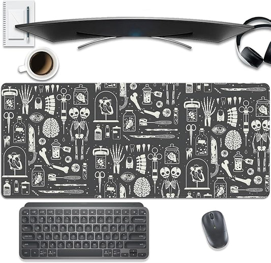 Human Skeleton Medical Mouse Pad,Large X Ray Mousepad Desk Pad with Stitched Edges,Non-Slip Waterproof Rubber Base Mouse Mat for Office Computer Keyboard Laptop Home 27.5x11.8 in