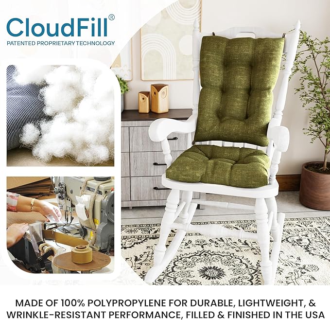 Klear Vu The Gripper Non-Slip Rocking Chair Cushion Set with Thick Padding, Includes Seat Pad & Back Pillow with Ties for Indoor Living Room Rocker, 17x17 Inches, 2 Piece Set, Jade