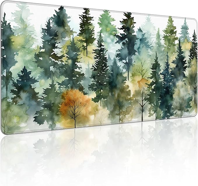 35.4 x 15.7 in, XXL Large Mouse Pad for Desk, Extended Keyboard Mouse Mat for Computer Office, Big Mouse pad with Stitched Edges, Gaming Pc-Watercolor Forest