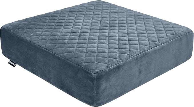 Medium-Soft 20x20x5 Memory Foam Recliner Chair Seat Cushion for Long Sitting - Armchair Pad with Washable Velvety Cover with Waterproof Layer & Non-Slip Base for Seniors & Elderly - Gray