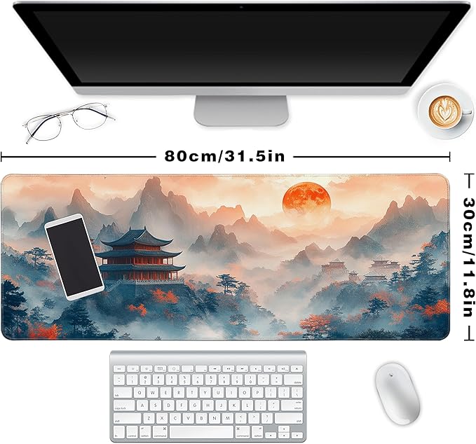 Long Gaming Mouse Pad Extended Anime Large Desk Pad with Non-Slip Base Full Keyboard Mat with Stitched Edges for Gaming and Office 31.5 x 11.8 inches (Mountain View)