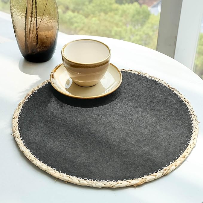 Noctiflorous 13 Inch Round Felt Placemats Set of 6 Heat Resistant Washable Non-Slip Table Place Mats for Kitchen Dining Table(Grey, 6)