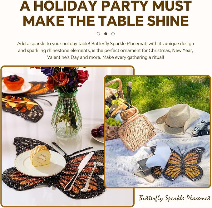 Butterfly Placemats Set of 4, Colorful Rhinestones Bling Butterfly Home Kitchen Table Decoration Place Mat,Gifts for Friends Women Mom (Yellow,4pcs)