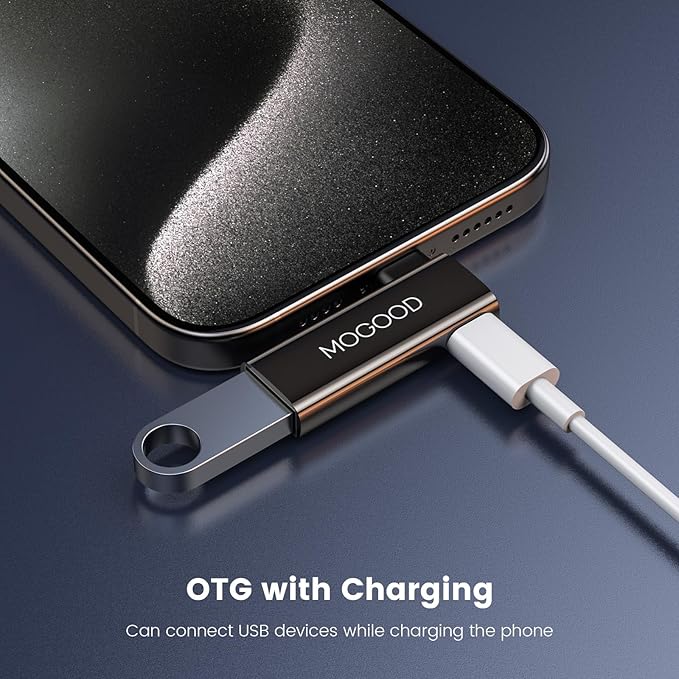 MOGOOD 2-in-1 USB C OTG Adapter with 100W PD Charging, USB 3.0 Port, Right Angle for Galaxy S24, Quest 3, iPad, Chromecast, Pi-KVM – Data & Charge Simultaneously