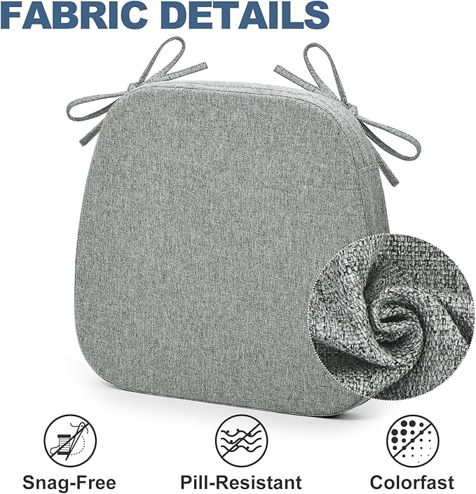 Shinnwa Seat Cushion for Kitchen Chair, Non-Slip Dining Chair Cushion with Detachable Straps and Machine Washable Cover, 17x16x2in, Grey
