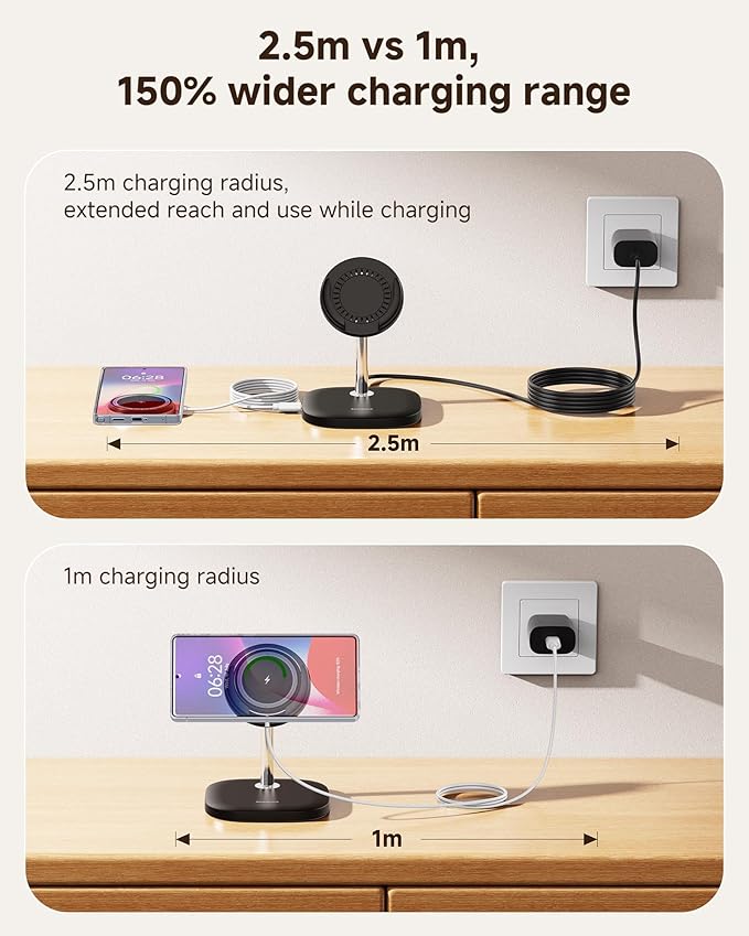 Magnetic Charger for Samsung Galaxy S26 Ultra/S26+/S26/S25/S24/Z Flip7/Z Flod7 & iPhone Air/17-12 Series, Detachable Wireless Charging Station Compatible with MagSafe