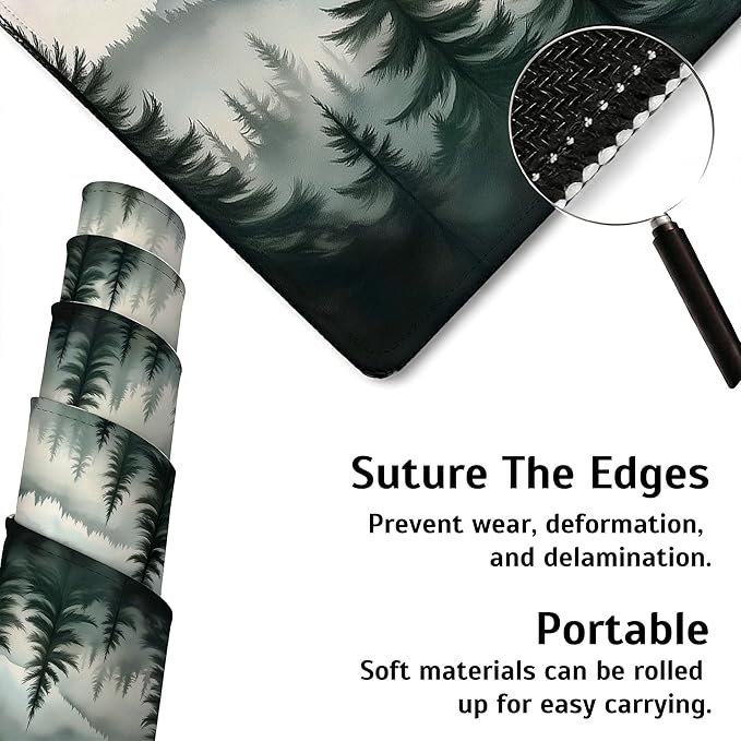 Large Gaming Mouse Pad Mountain Landscape with Mist and Trees Desk Mat,Non-Slip Rubber Base Stitched Edges,Extended Mousepad for PC,Laptop,Office,Home Decor(31.5 x 11.8 Inch)