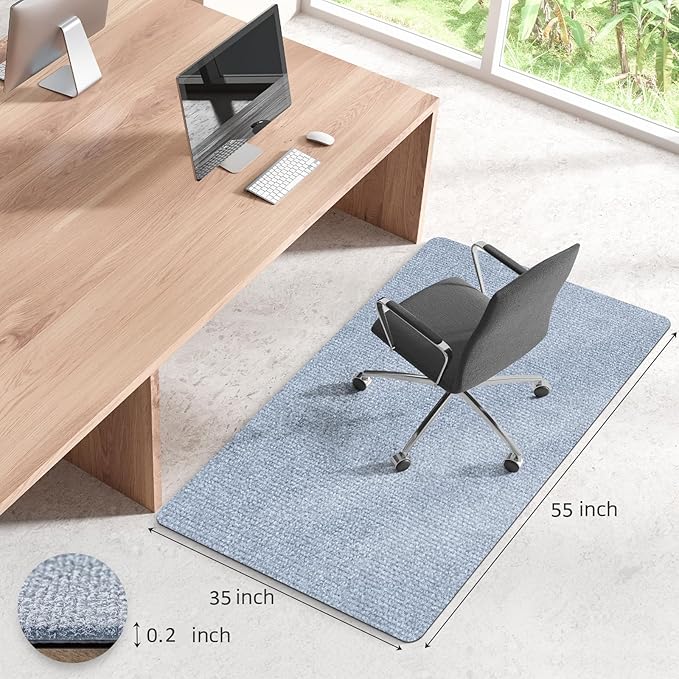 Office Chair Mat for Hardwood Floor, 55" x 35" Anti-Slip Mats for Rolling Chair, Large Computer Gaming Chair Mat, Tile Floors Protector for Office Home Gym, Light Gray
