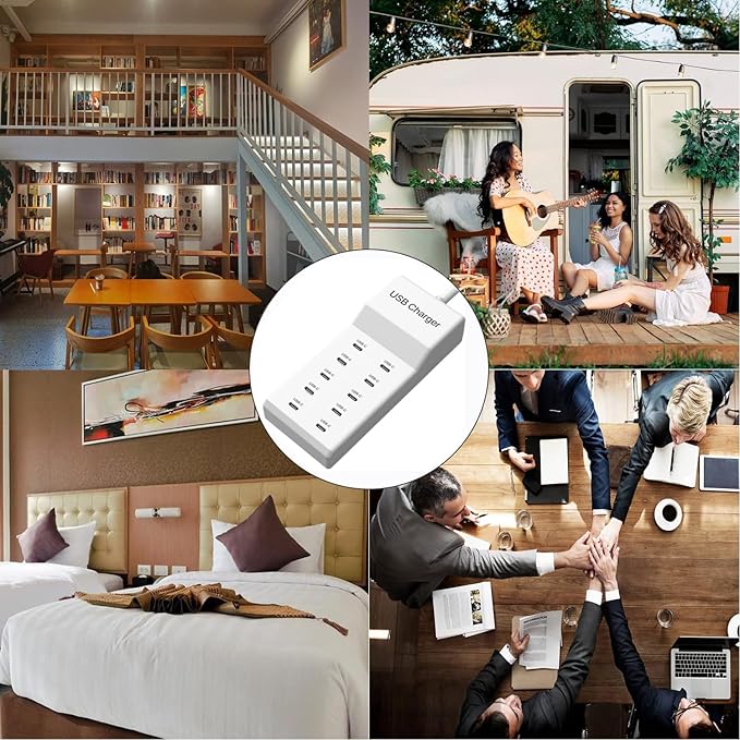 USB C Charger, 10 Ports USB Charging Station, 50W Multi-Port USBC Charger, USBC Desktop Multiple Charger for iPhone 16/15/14/13/12/iPad/Samsung S24/S23/Ultra/Z Flod/Watch/Headphones