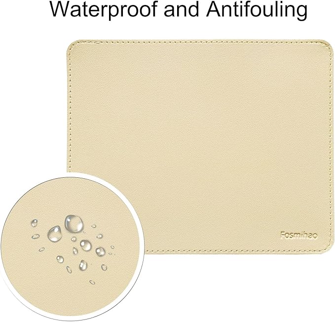 Leather Mouse Pad - Wood Mouse Pad, Double Side Mouse Pad with Stitched Edge, Waterproof Ultra Thin Mouse Pad for Computers, Laptop, Office & Home, 10.2 x 8.3 Inch, 1 Pack (Beige)