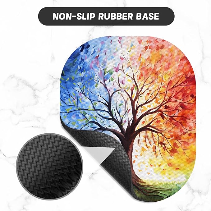 Small Mouse Pad, 6 x 7 Inch, Oval Mini Mouse Pad with Non-Slip Rubber Base for Laptop Wireless Mouse Keyboard Tray Mousepad, Colorful Trees