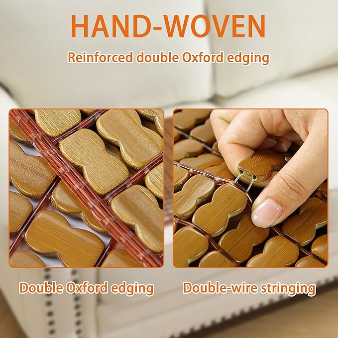 Bamboo Seat Cushion for Dining Chairs Car Seat Cool Mat — Reinforced with Elastic Edge Binding, Suitable for Office Chairs, Wheelchairs, Sofas, Breathable for Summer, Home and Vehicle Use