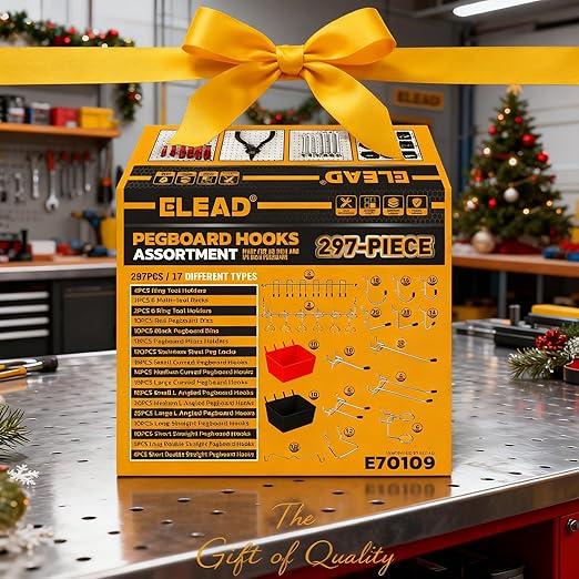 ELEAD 297 Piece Pegboard Hooks Kit, Peg Board Organizer Accessories with Bins for Organizing Various Tools, Fit 1/8 or 1/4 inch Pegboard for Hanging Storage, Garage, Workshop & Craft Room
