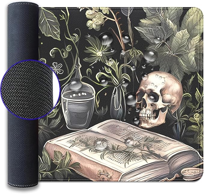 Dark Academia Witchcraft Mouse Pad,Extended Skull Magic Book Mousepad Desk Pad with Stitched Edges,Non-Slip Waterproof Rubber Base Mouse Mat for Office Computer Keyboard Laptop Home 27.5x11.8 in