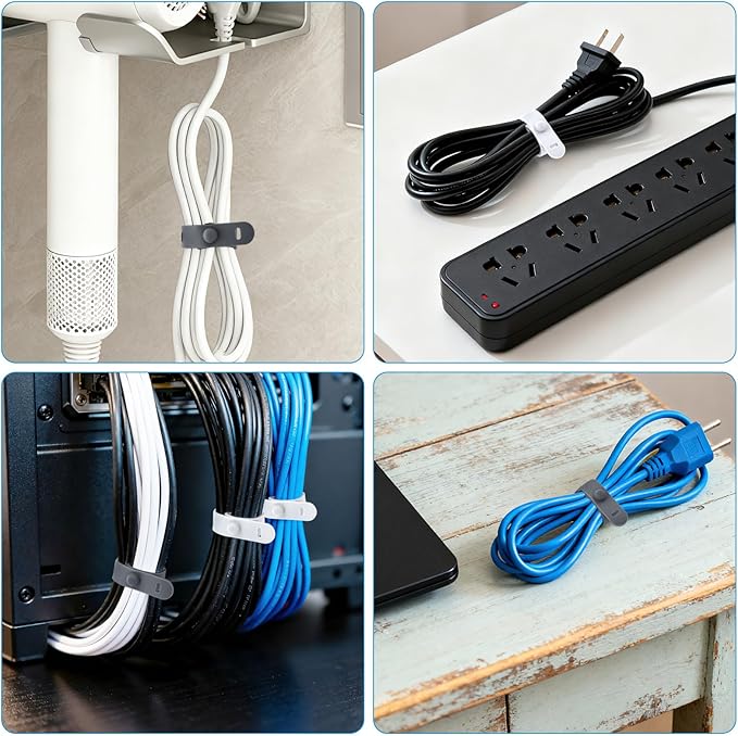 Silicone Cable Ties, Cord Organizer Ties, Cord Ties Reusable, Cord Wrap Cable Organizer 5Inch Cable Management 10 Pcs (5 Color) Cbfoeyk